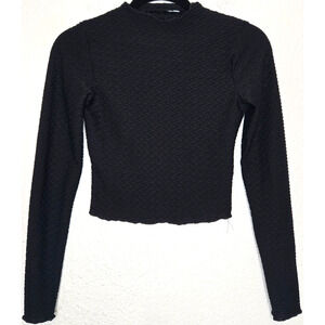 NA-KD Vintage Y2K Top XXS Black Textured Knit High Neck Cropped Stretch Euro